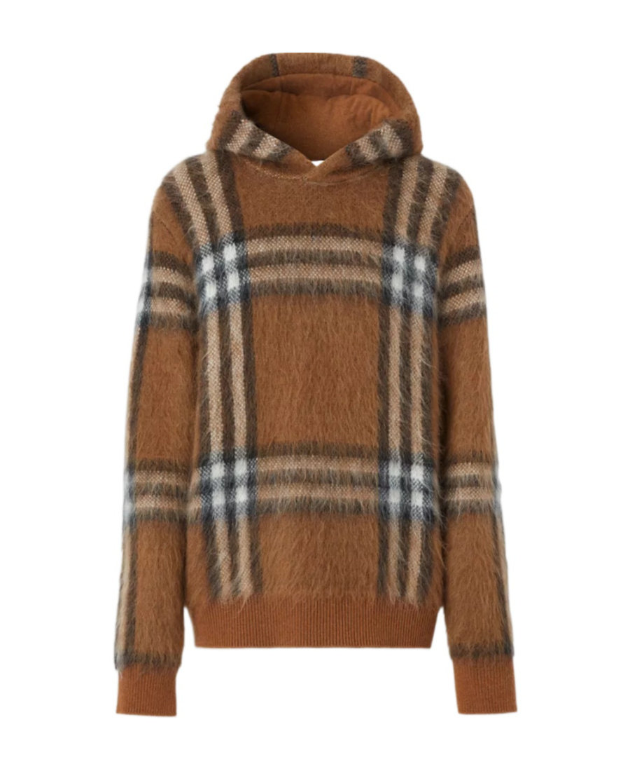 BURBERRY HOUSE CHECK MOHAIR-BLEND HOODIE