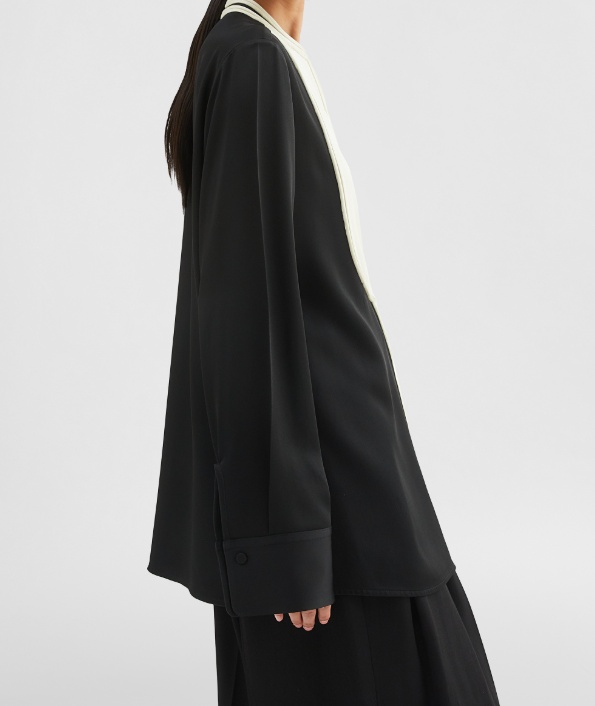 Jil Sander Oversized Two-tone Piped Crepe Shirt In Black
