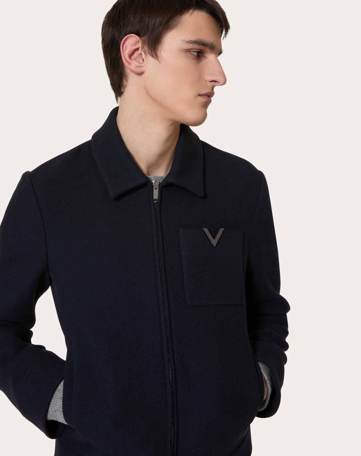 Valentino Virgin Wool V-detail Jacket In Black
