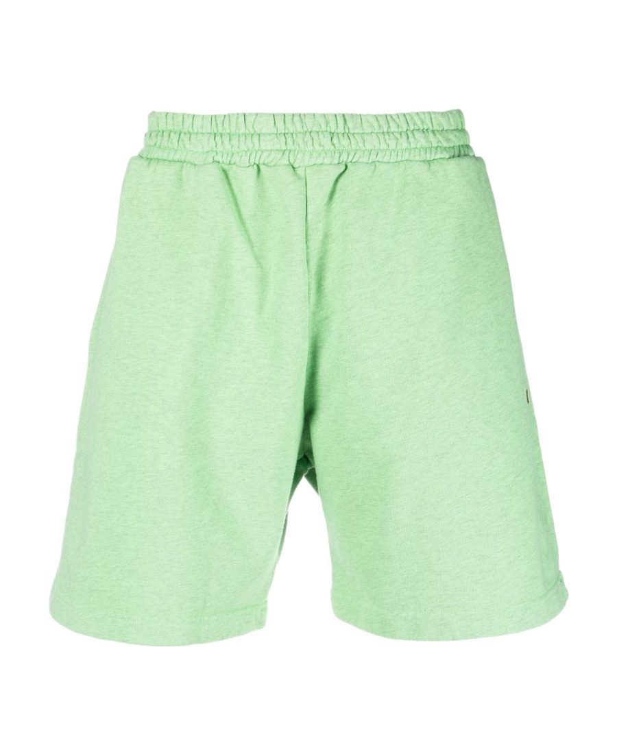 Msgm Embroidered Logo Cotton Shorts In Green