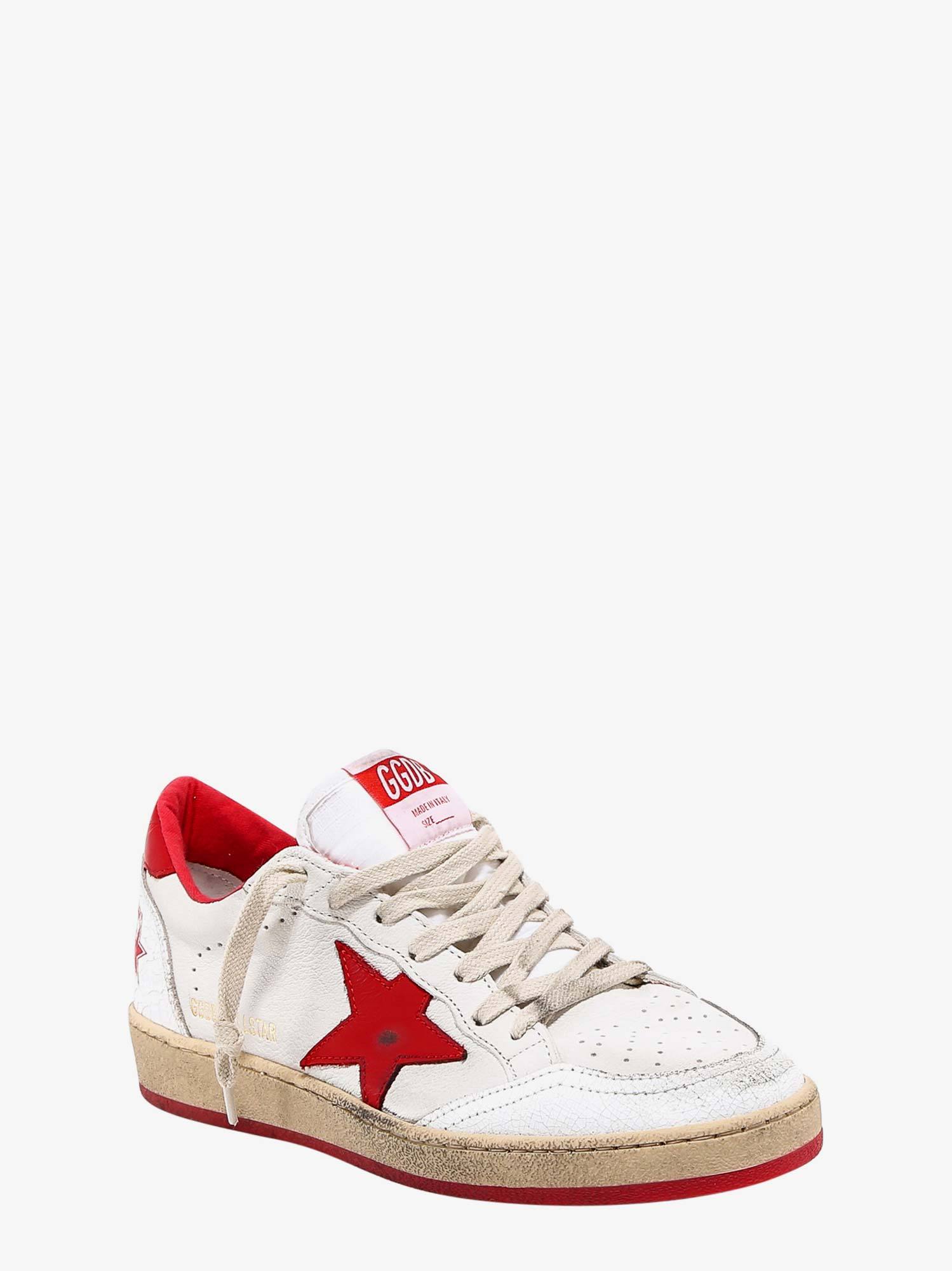 Golden Goose White Ball Star Sneakers In Leather With Red Star And Heel Tab In Multi