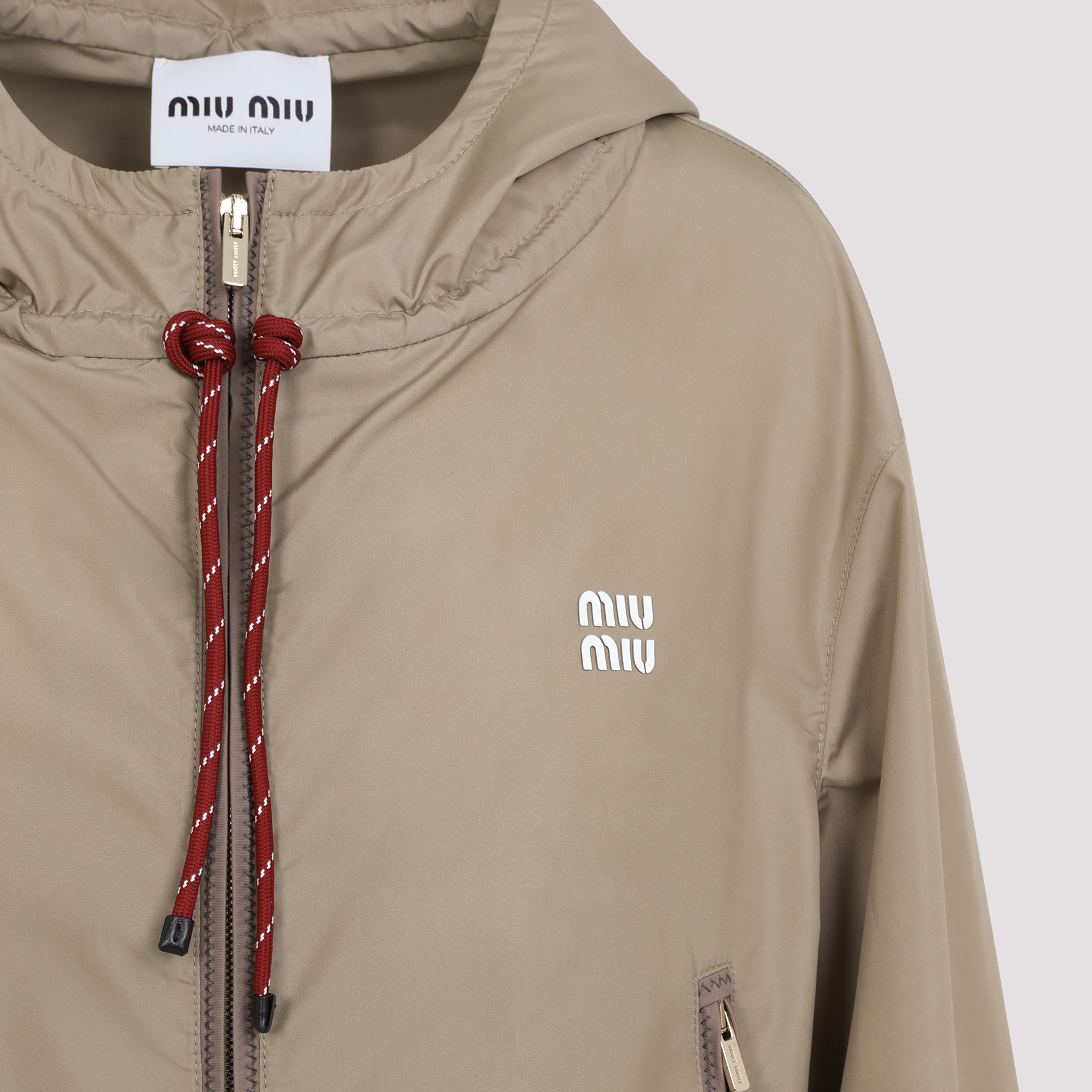 Miu Miu Logo Zip-up Jacket In Nude