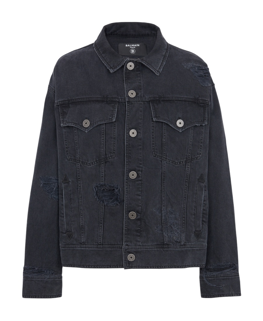 Balmain Worn-effect Denim Jacket In Black