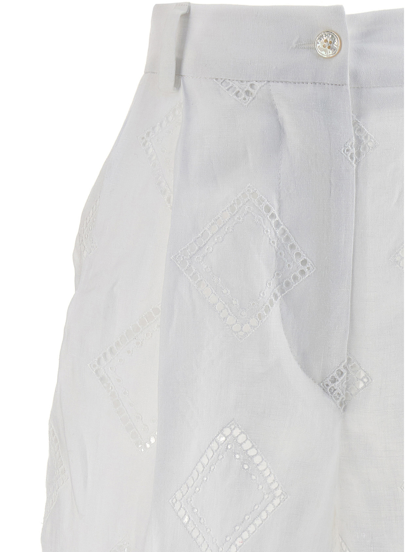 Kiton Embroidered Linen Bermuda Shorts Bermuda And Short White In White