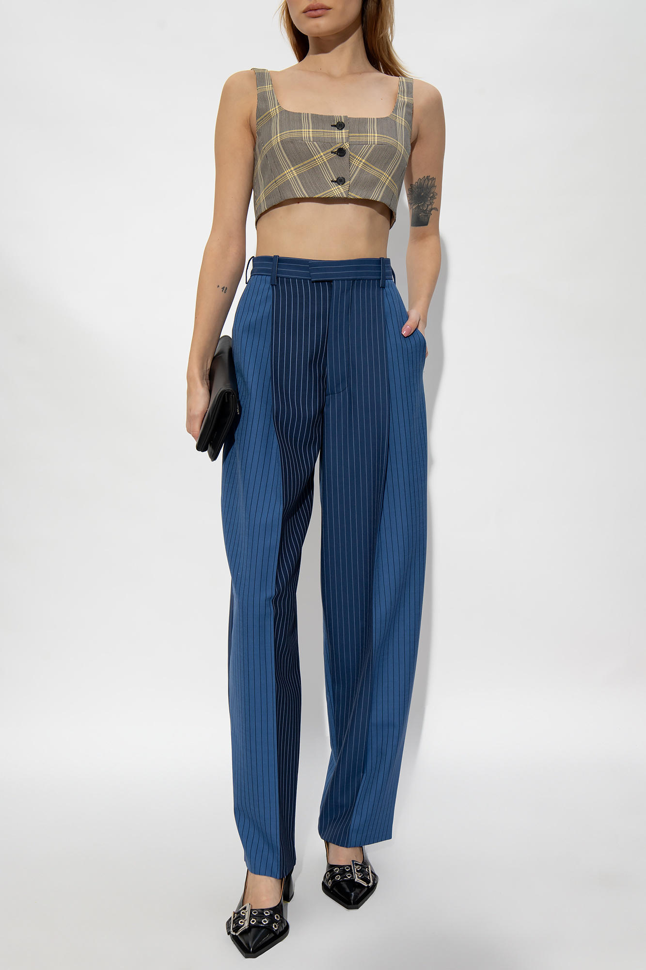 Marni Yellow Checked Tech Wool Crop Top In White