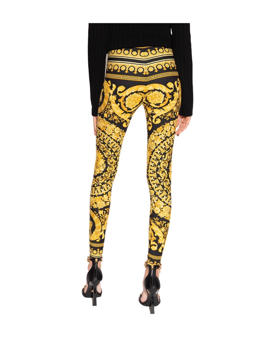 Versace Barocco-print Leggings In Yellow