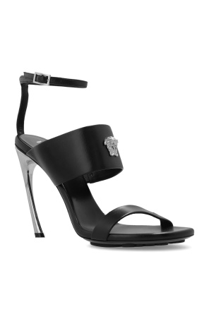 Versace Open Toe High Heel Sandals In Black