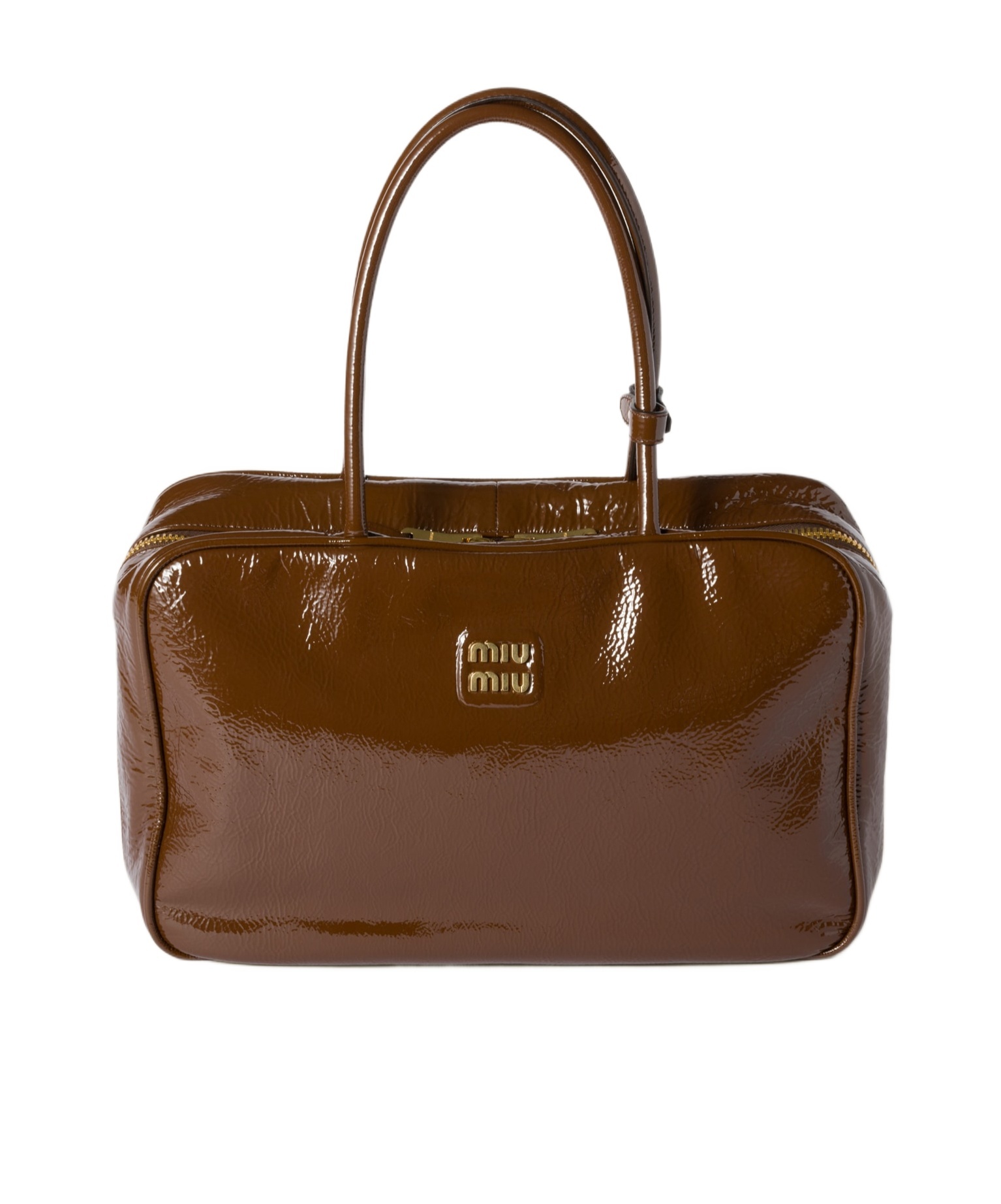 Miu Miu Beau Naplak Patent Leather Bag In Brown