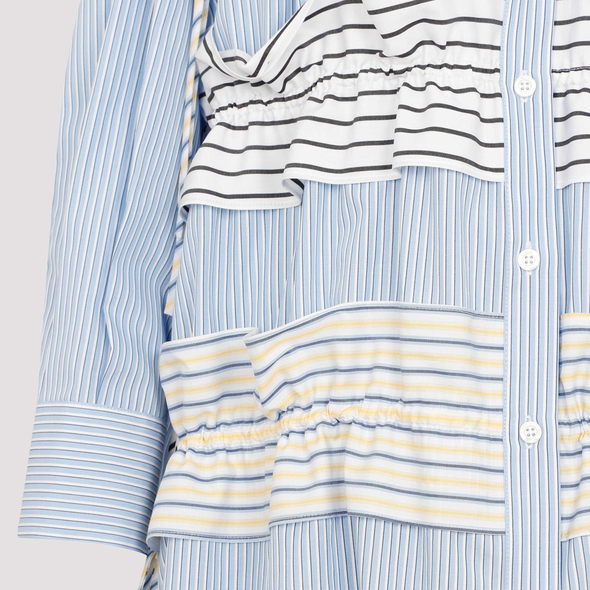 Msgm Ruffle-stripe-detail Buttoned Mini Dress In Blue