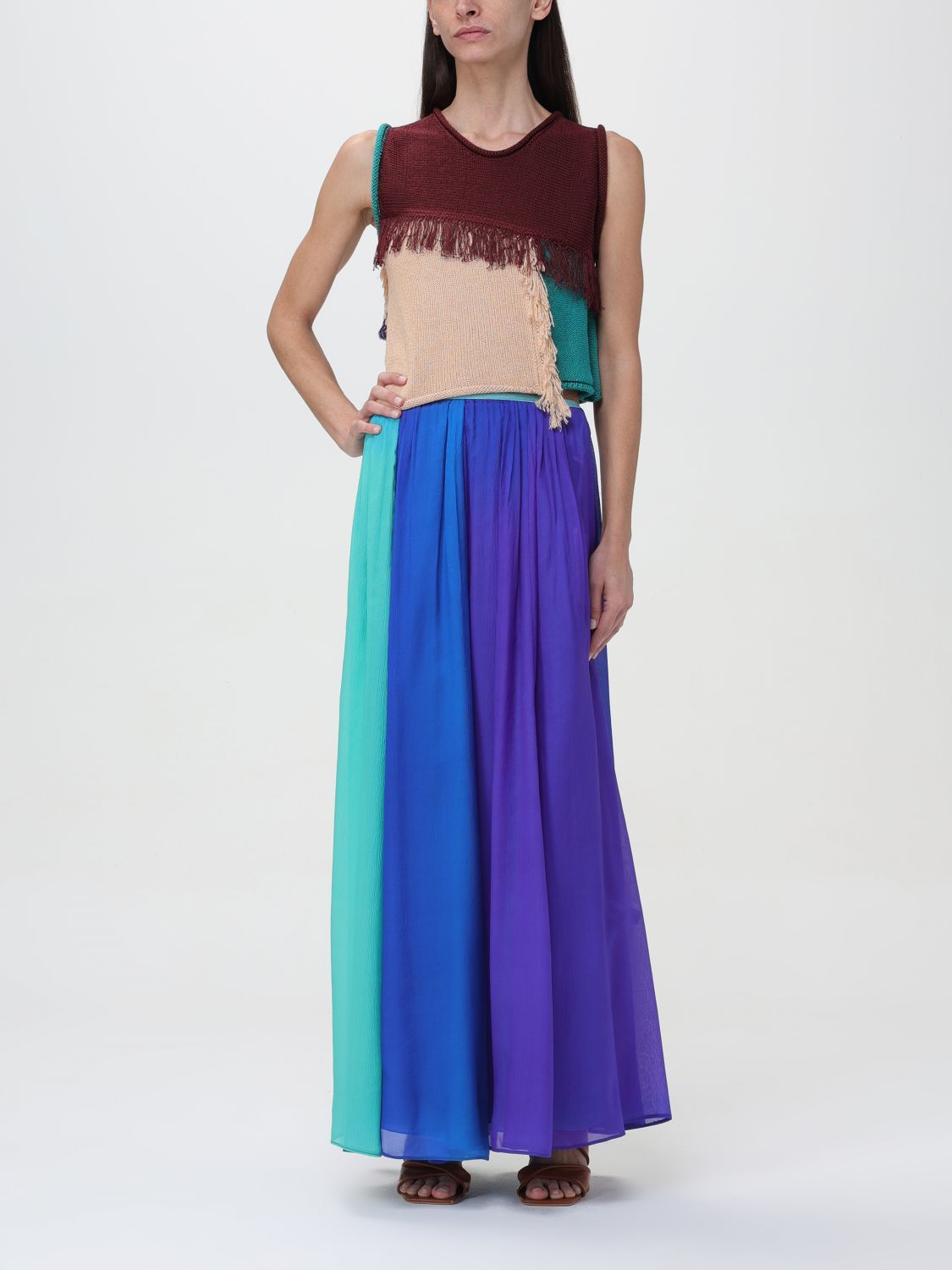 Shop Forte Forte Colourblock Maxi Skirt In Blue