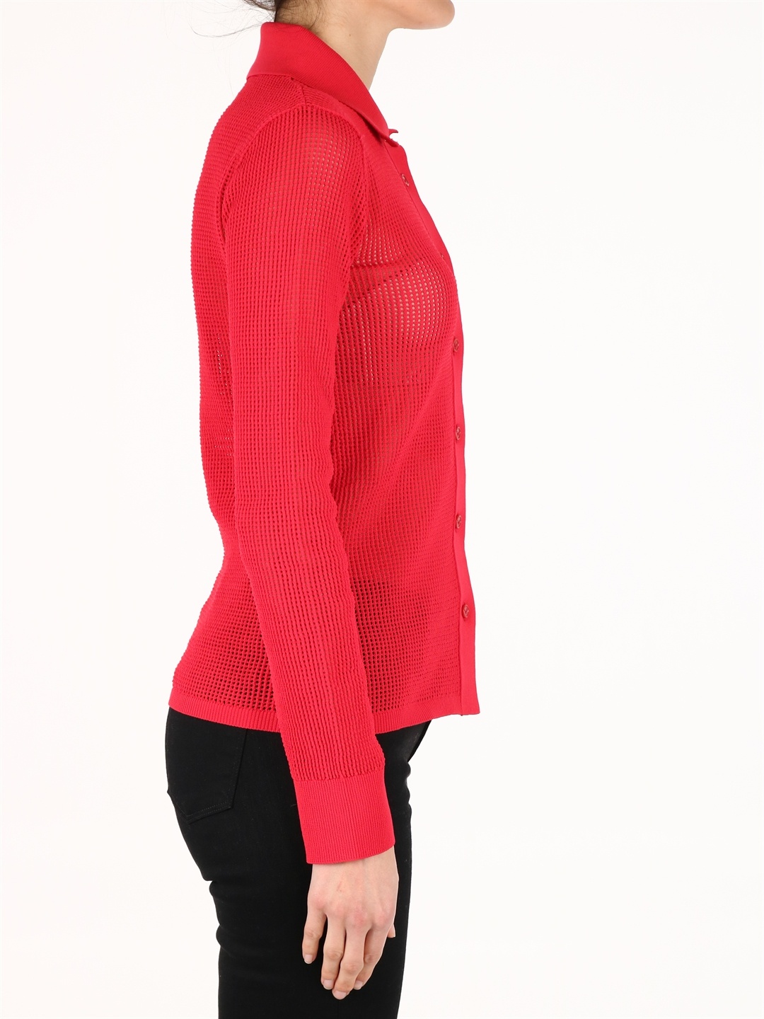 Bottega Veneta Mesh Buttoned Cardigan In Red