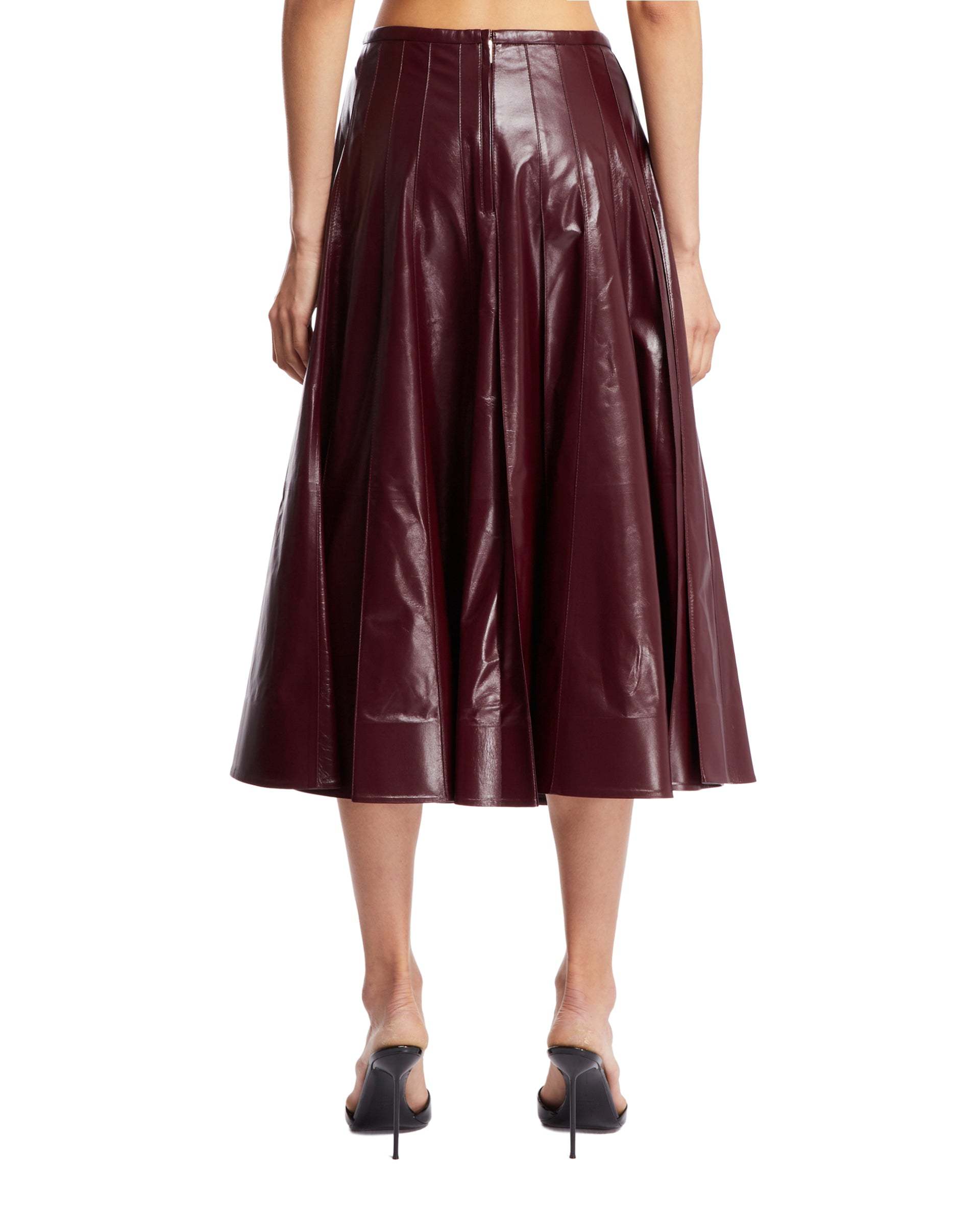 Bottega Veneta Pleated Glossed-leather Midi Skirt In Red