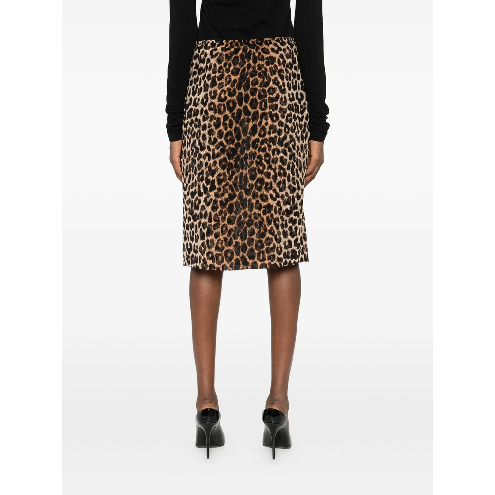 Saint Laurent Leopard Print Skirt In Black