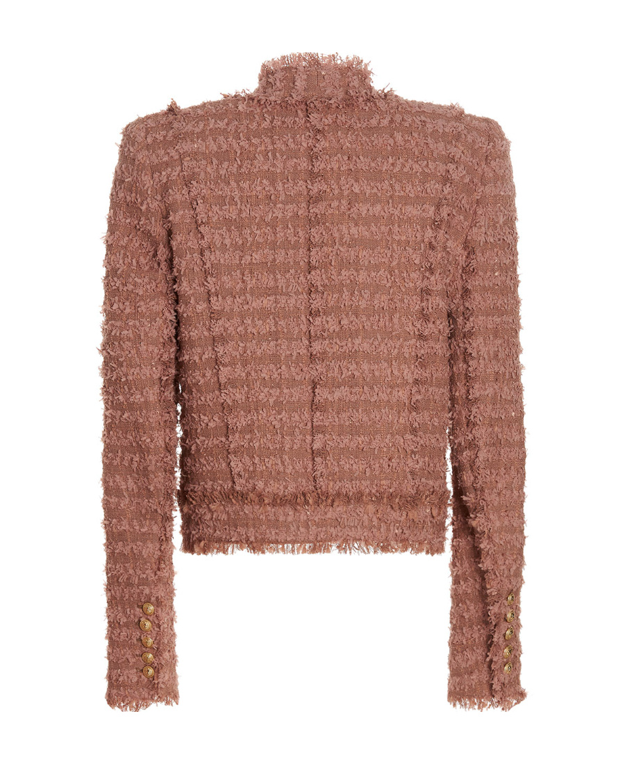 Balmain Single-breasted Tweed Jacket In Brown
