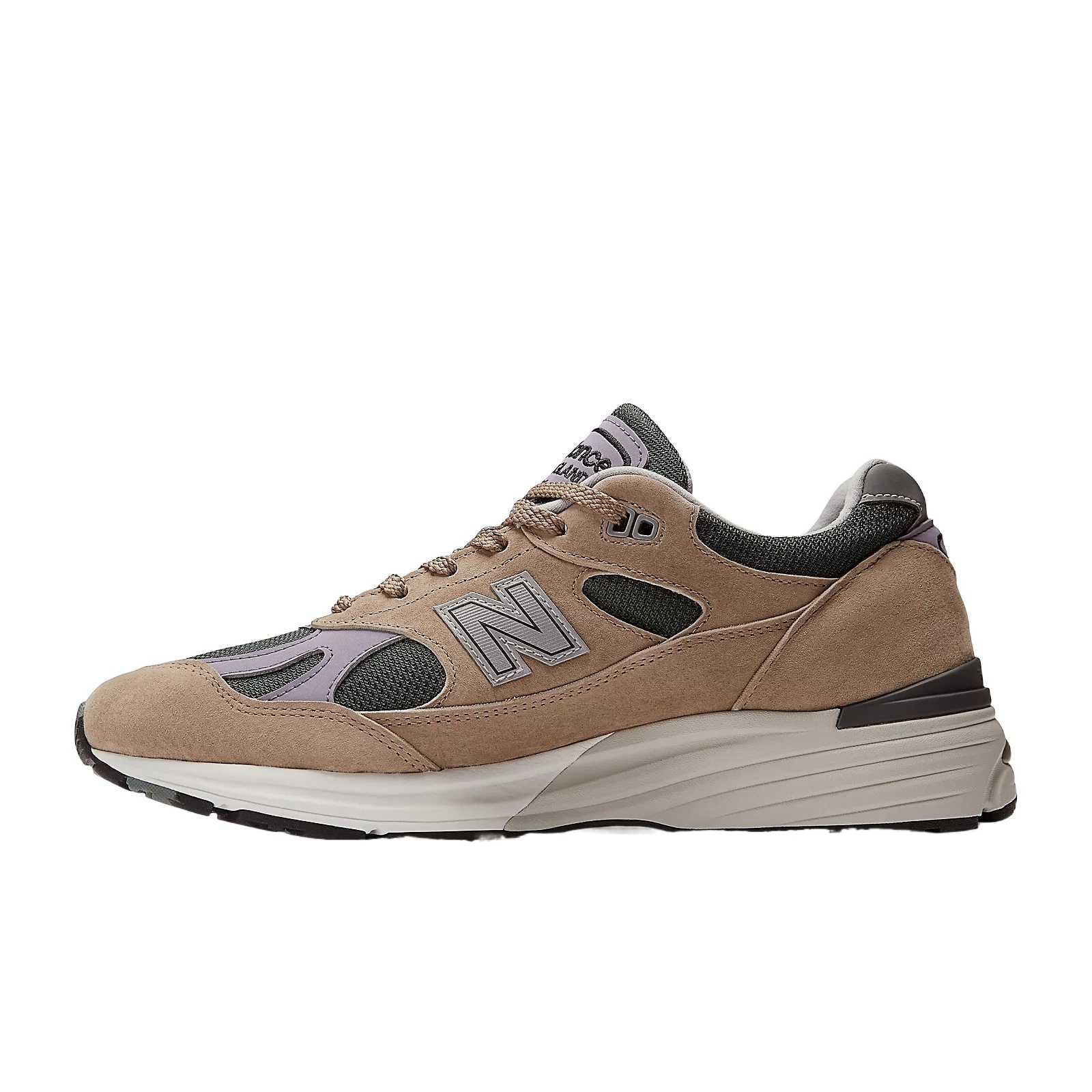 New Balance 991v2 Round Toe Sneakers In Cement With Douglas Fir And Lavender Gray
