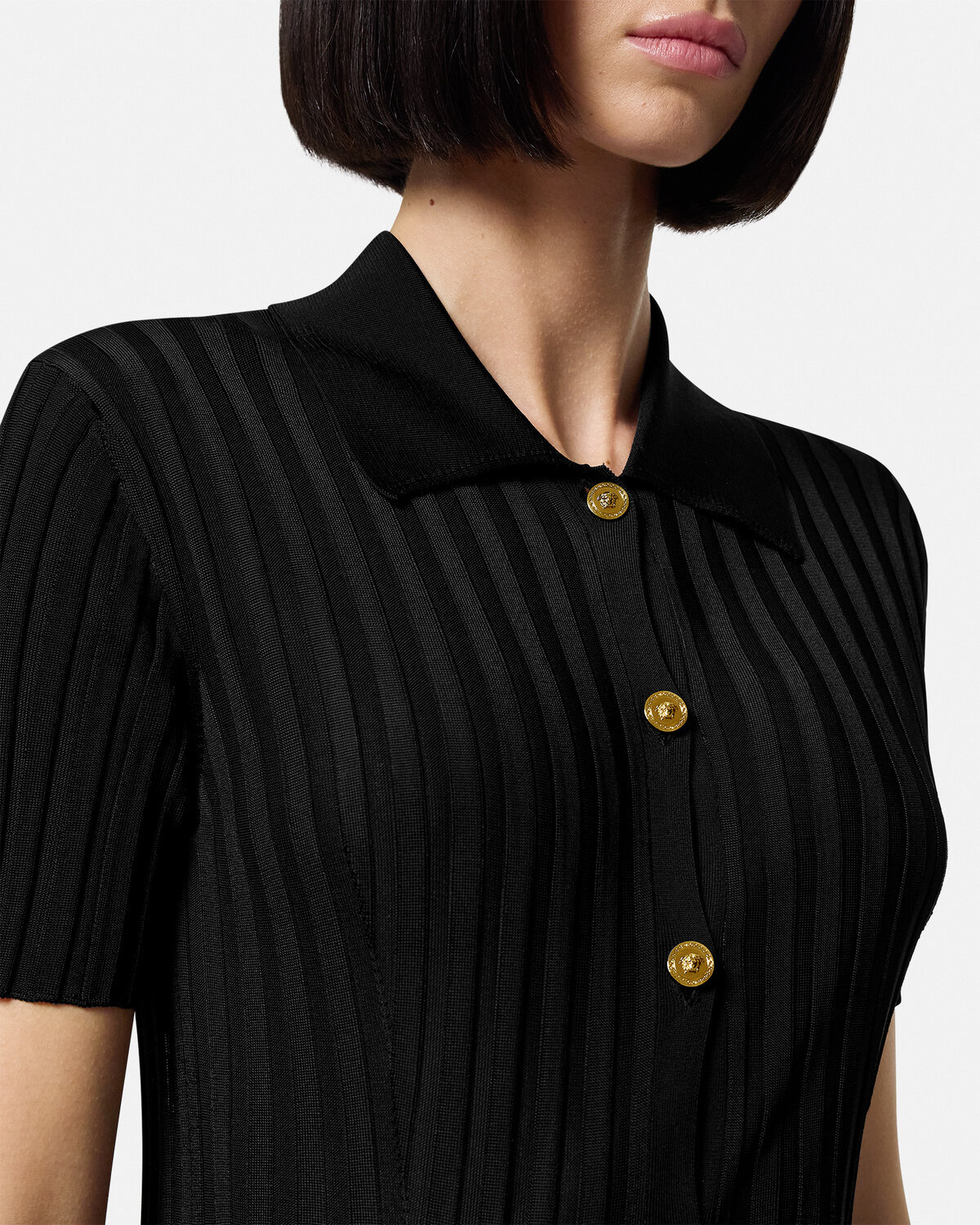 Versace Button-up Knitted Shirt In Black