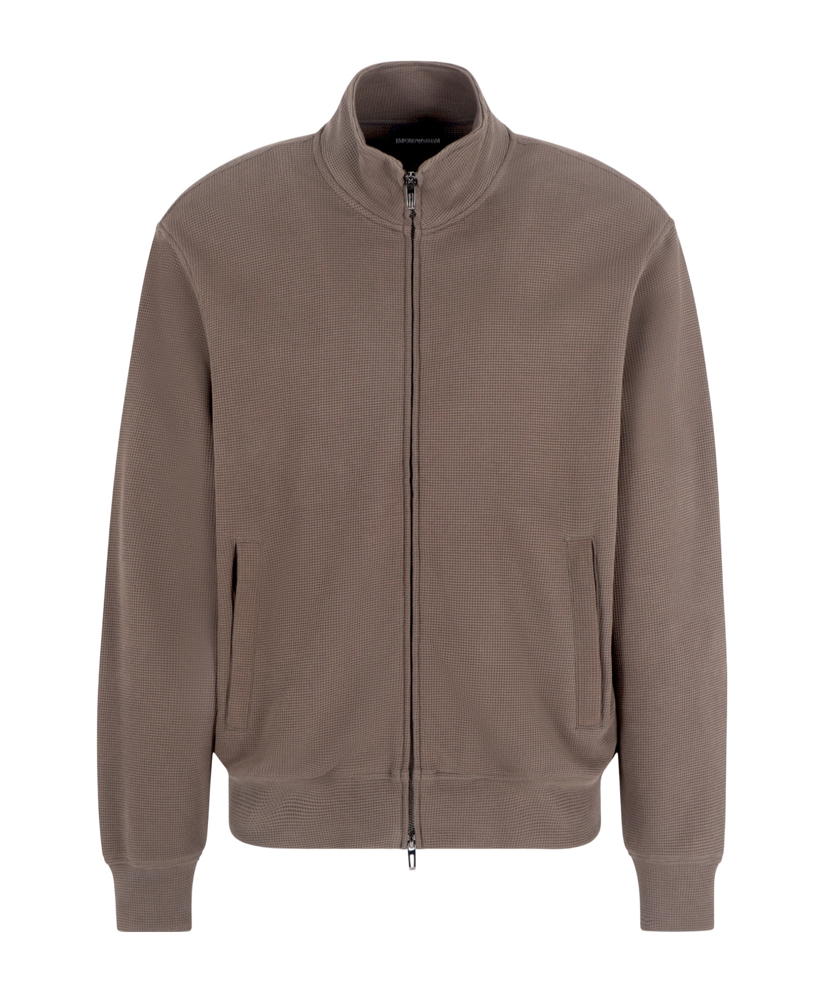 Emporio Armani Travel Essentials Full-zip Sweatshirt In Waffle Jersey In Brown