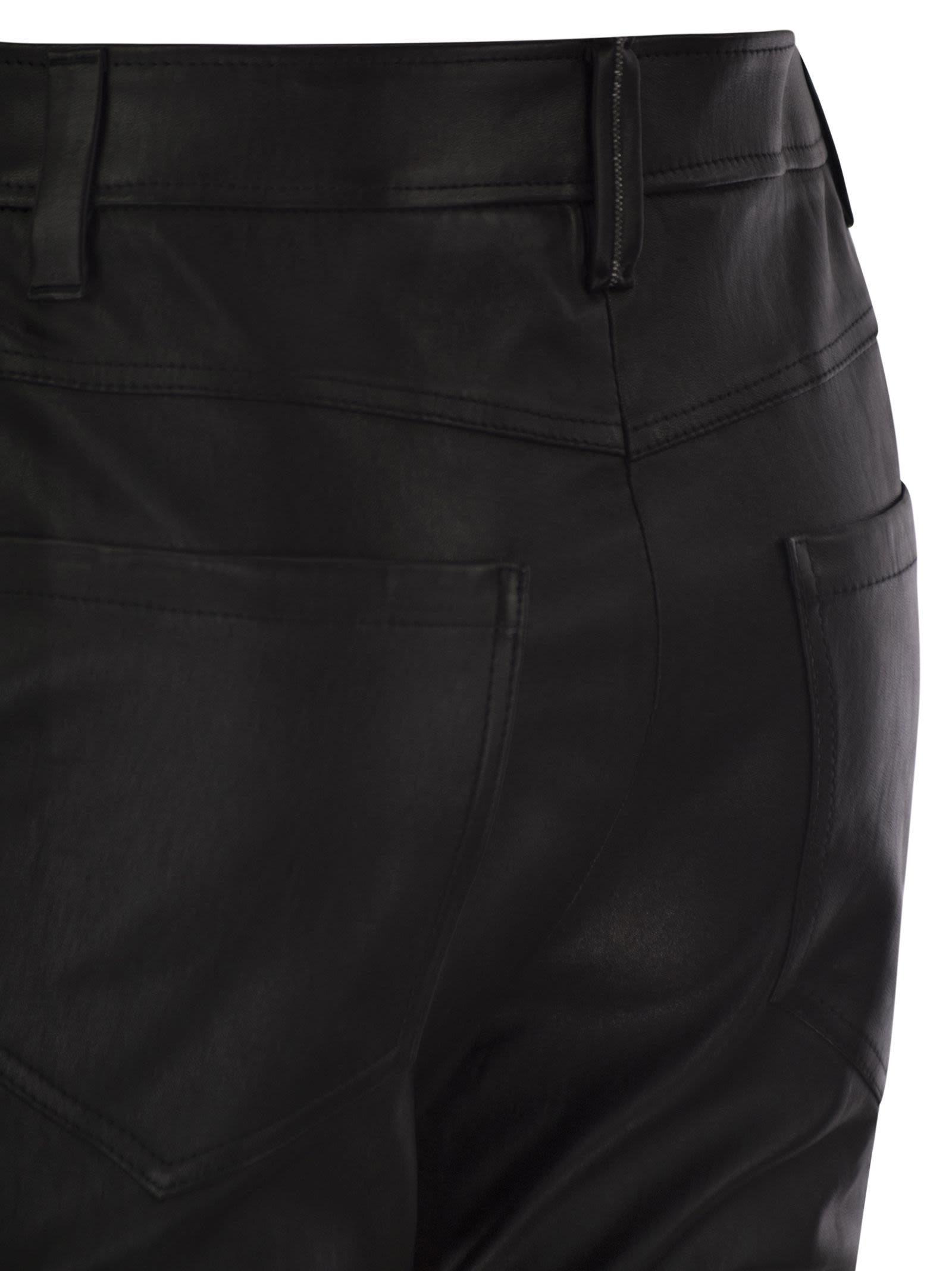 Brunello Cucinelli Stretch Nappa Leather Square Cigarette Trousers With Jewellery In Black
