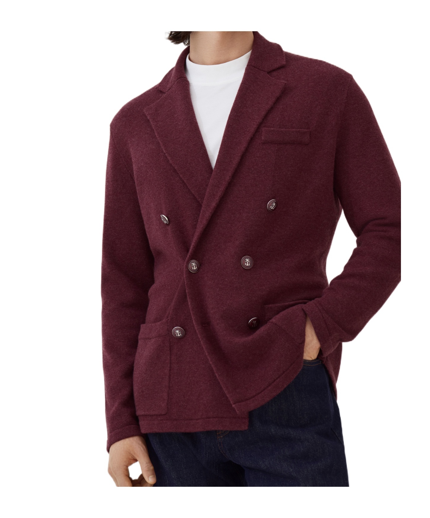 Brunello Cucinelli Double-breasted Knitted Blazer In Burgundy Red