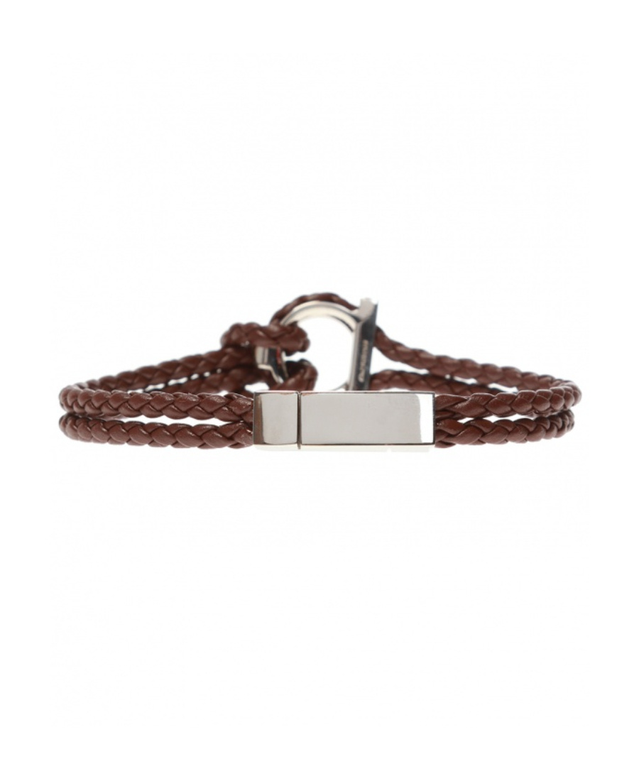 Ferragamo Braided Leather Bracelet In Red