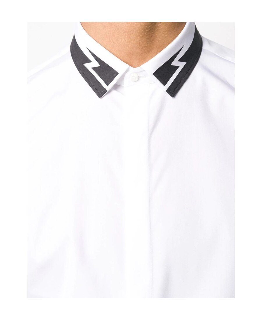 Neil Barrett Lightning Print Lapel Shirt In White