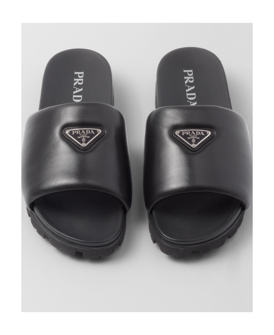 Shop Prada Padded Nappa Leather Slides In Black