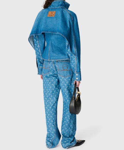 Marine Serre Loose Fit Jeans In Moon Laser Wash In Blue