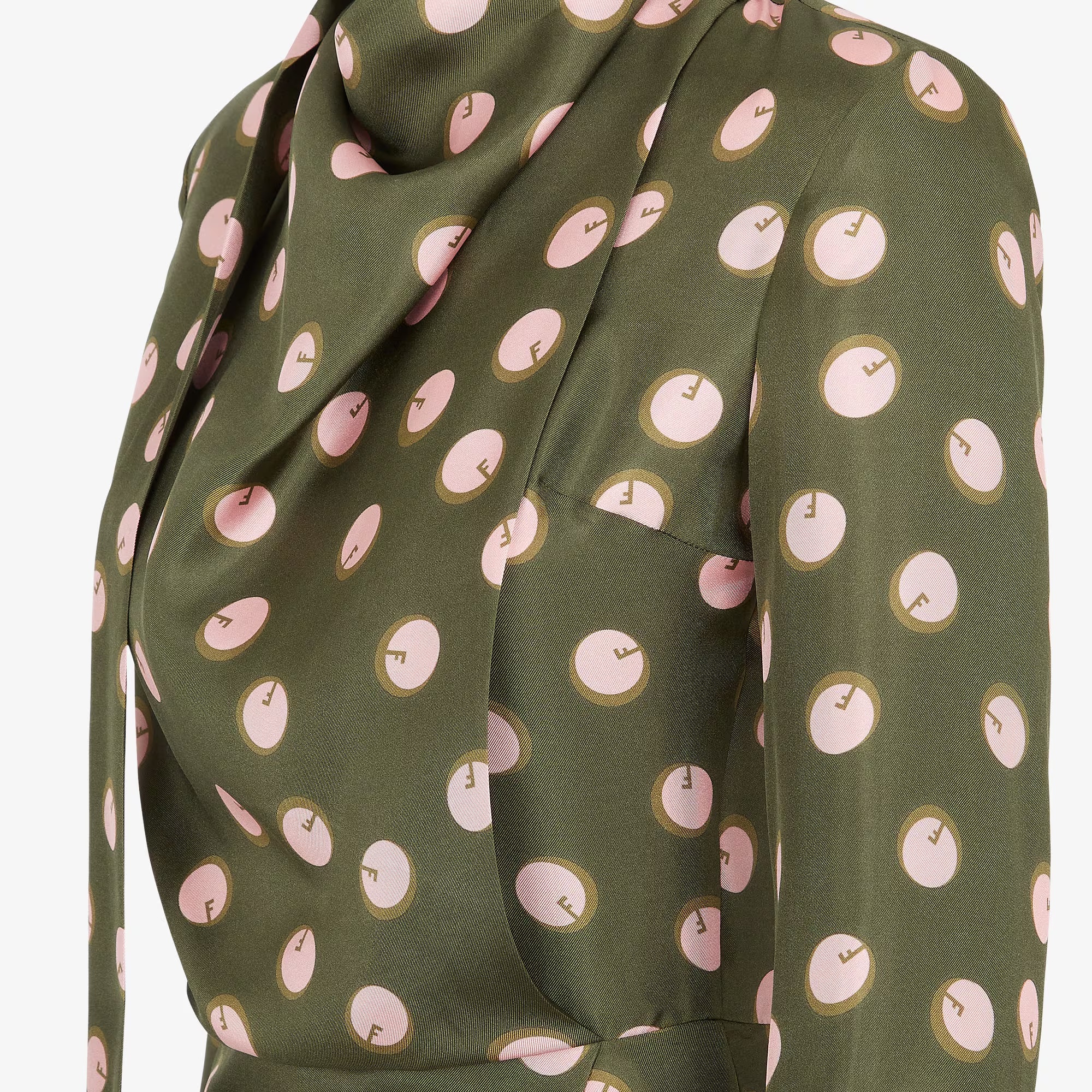Fendi Policy-dotted Long-sleeved Dress In Green