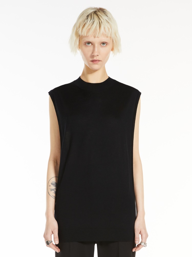 Shop Sportmax Simple Wool Vest In Black