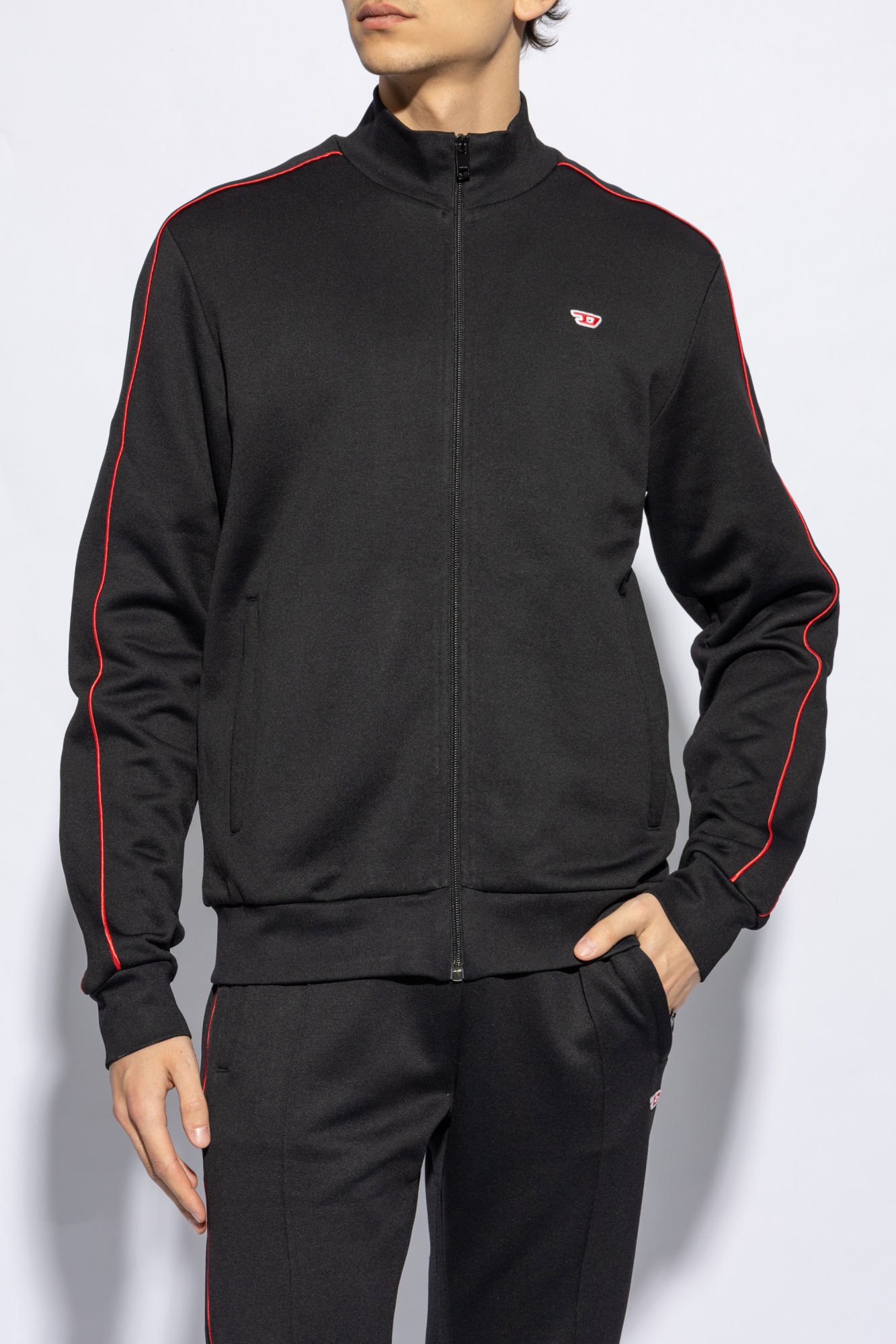 Diesel Logo-embroidered Zip-up Cardigan In Black