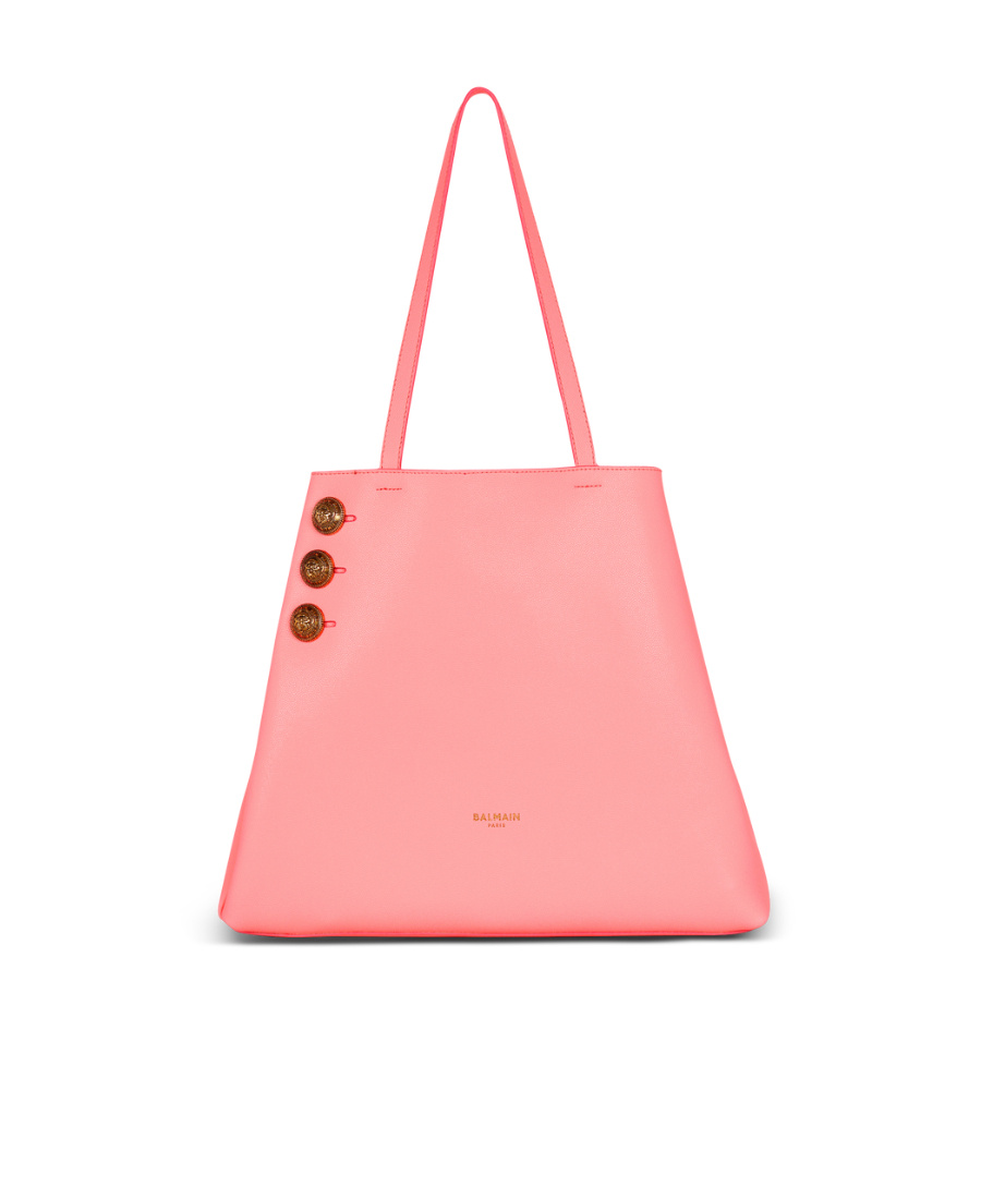 Balmain Emblème Grained Leather Tote Bag In Pink