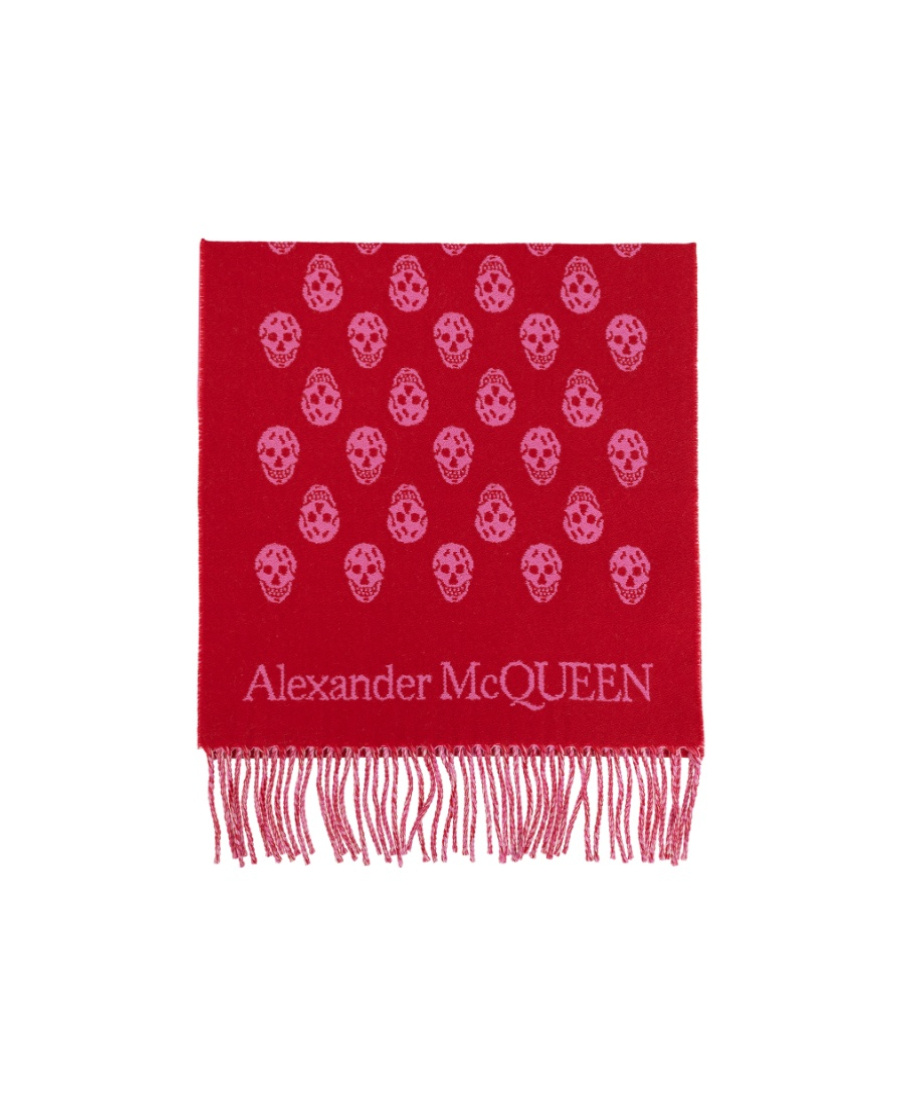 Alexander Mcqueen Reversible Skull-jacquard Wool Scarf In Red