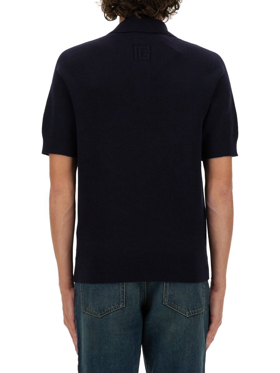 Balmain Short-sleeve Merino Polo Shirt In Black