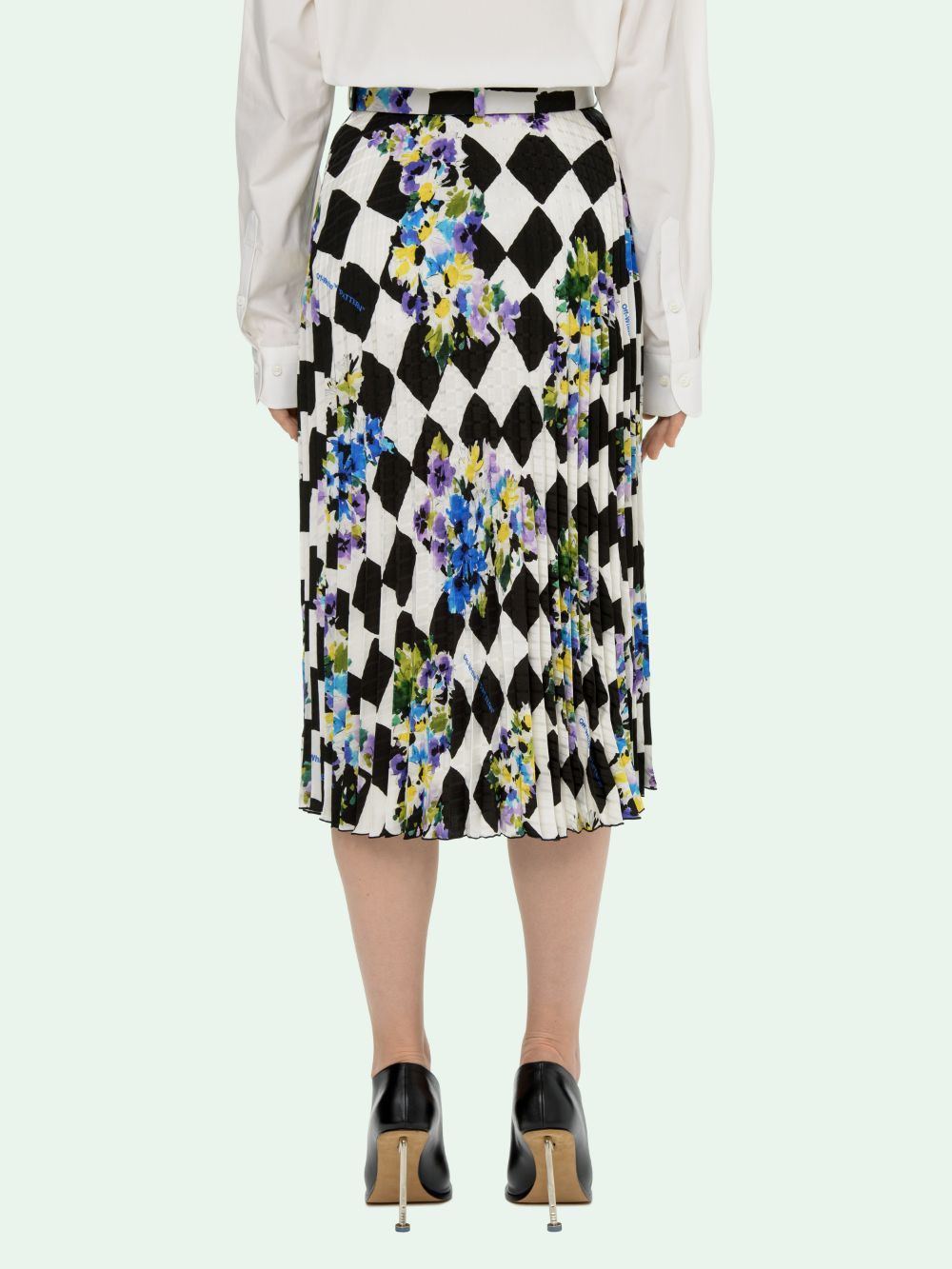 Off-white Floral-print Checked Skirt In Multicolor