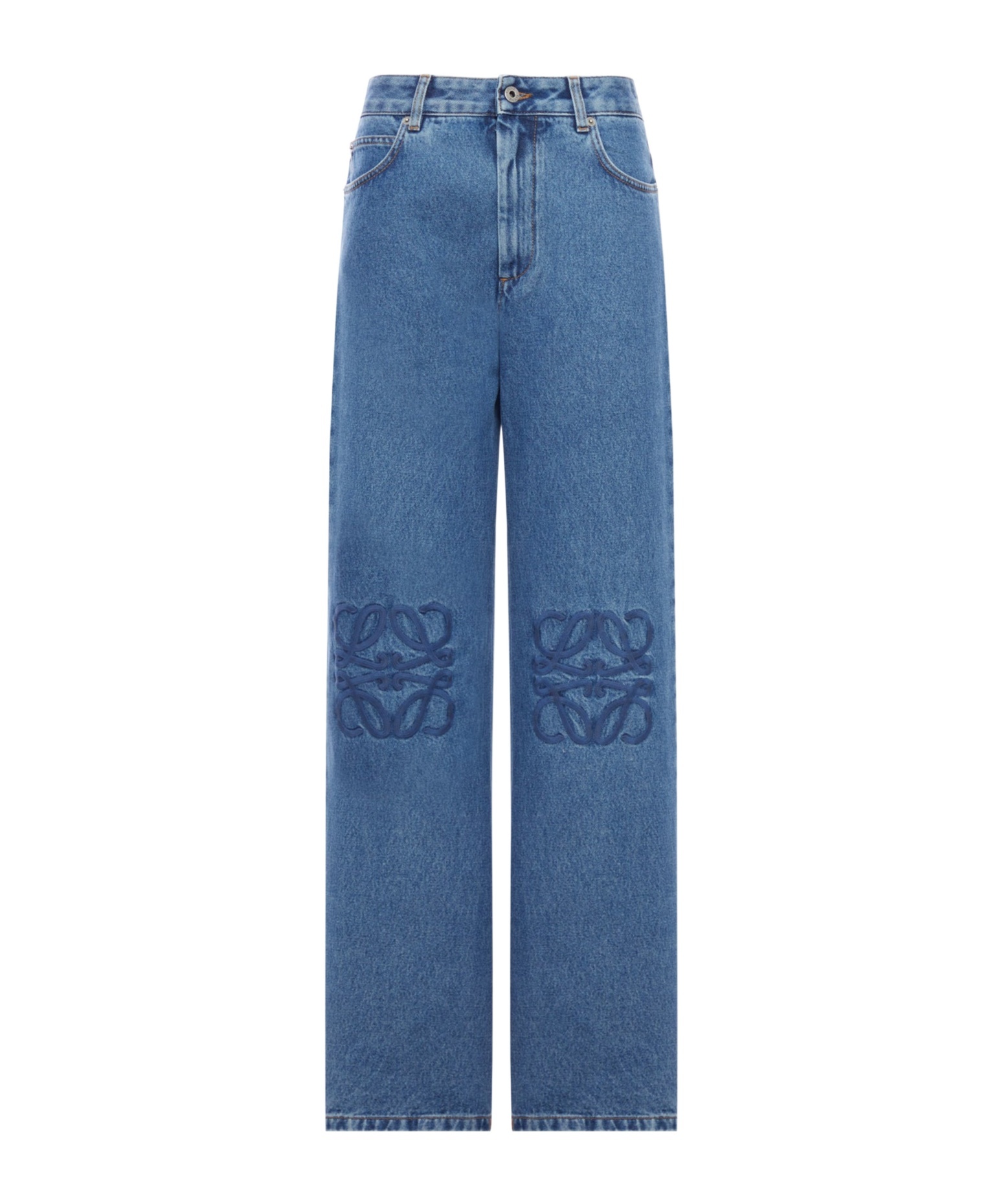 Loewe Baggy Jeans With Wide Leg And Anagram Cut-outs In Blue