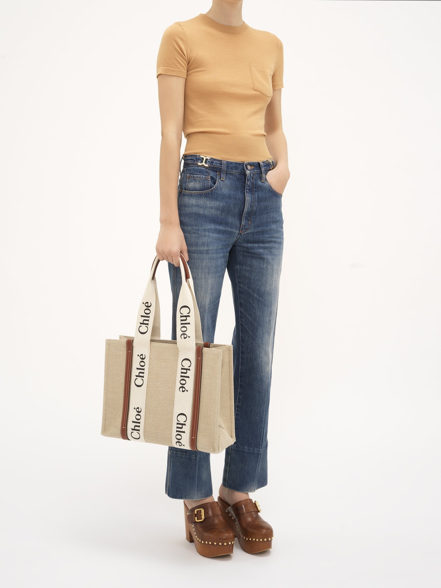 Chloé Logo-strap Tote Bag In Nude