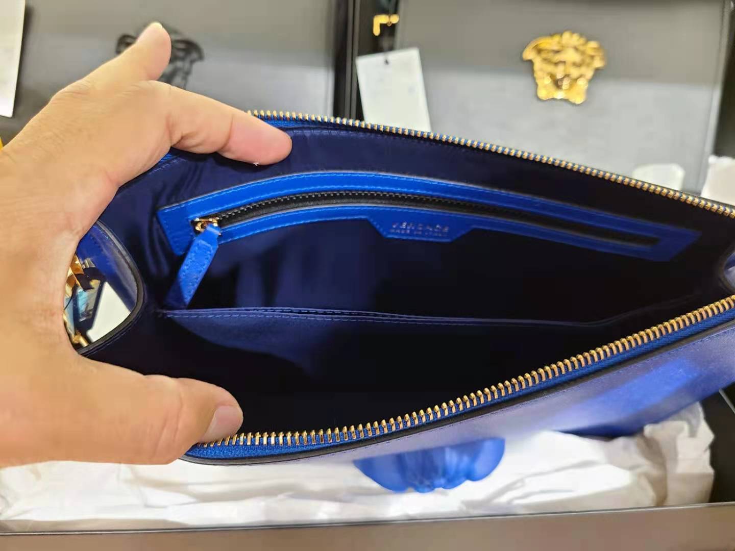 Versace Medusa Pattern Handbag In Blue