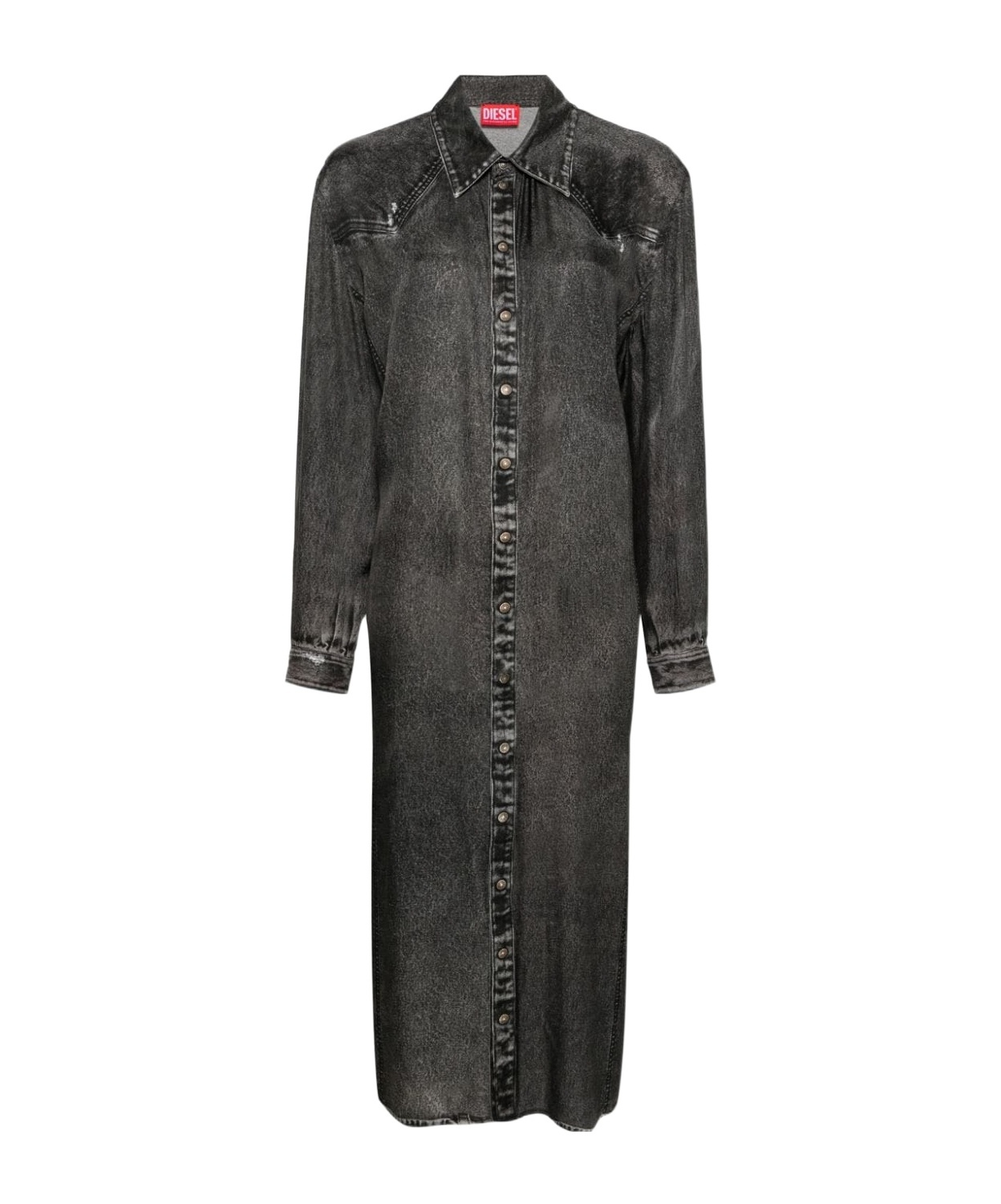 Diesel Denim-print Twill Shirtdress In Black
