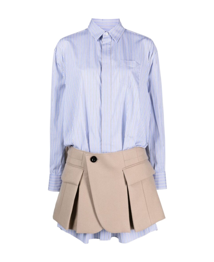 Sacai Thomas Mason Cotton Poplin & Wool Shirtdress In Nude