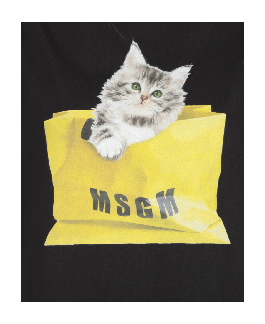 Msgm Oversized Kitty Cotton T-shirt In Green