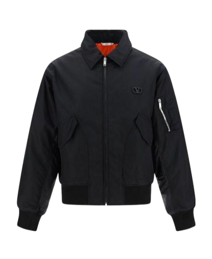 Valentino Nylon And Denim Bomber Jacket In Black