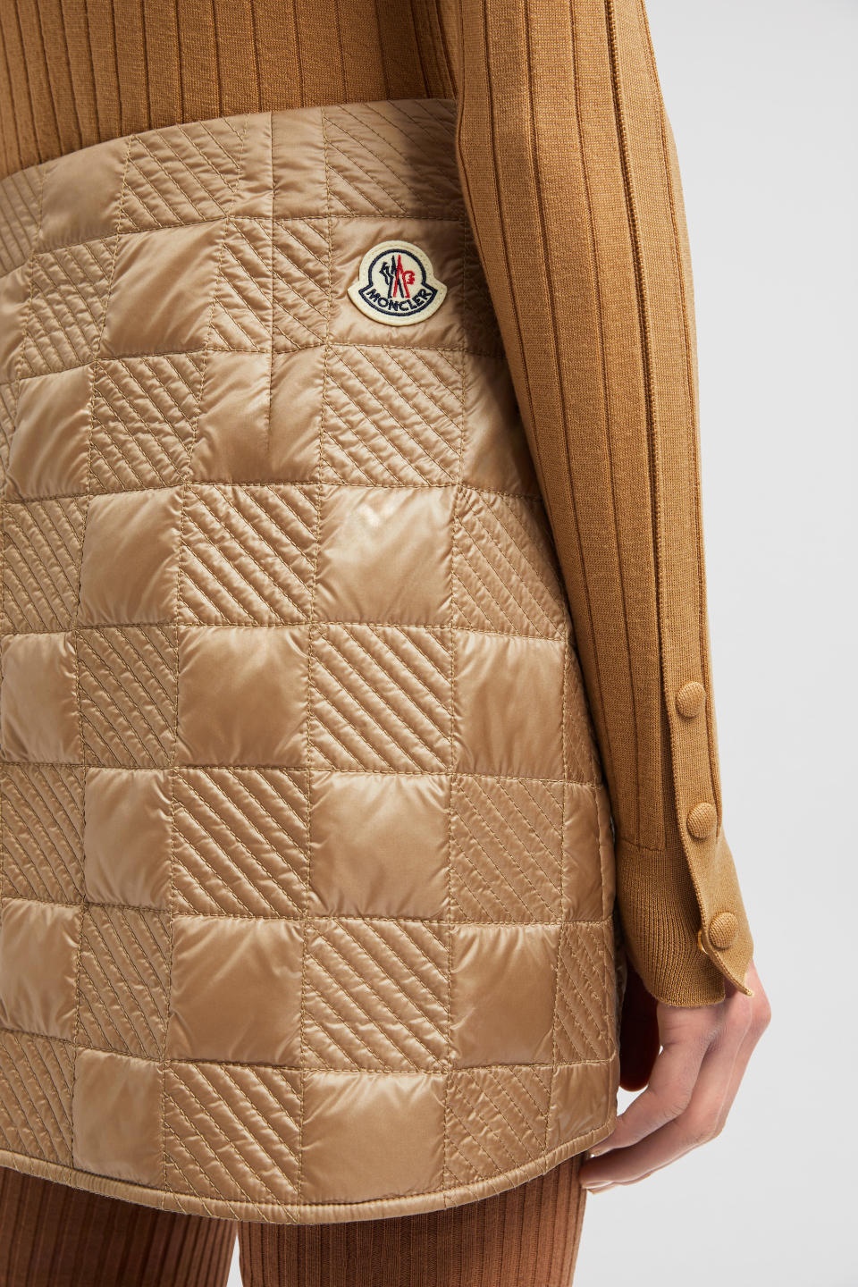 Moncler Logo-patch Quilted Miniskirt In Brown