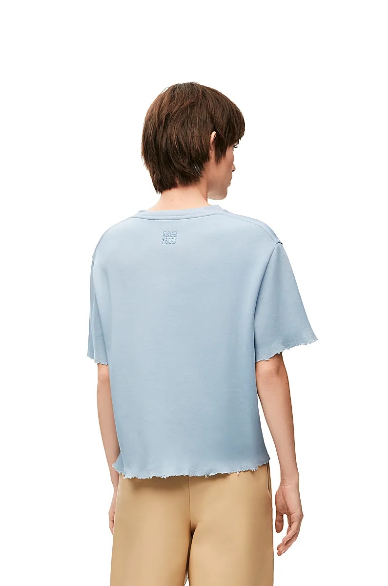 Loewe Short-sleeved Frayed Hem Top In Blue