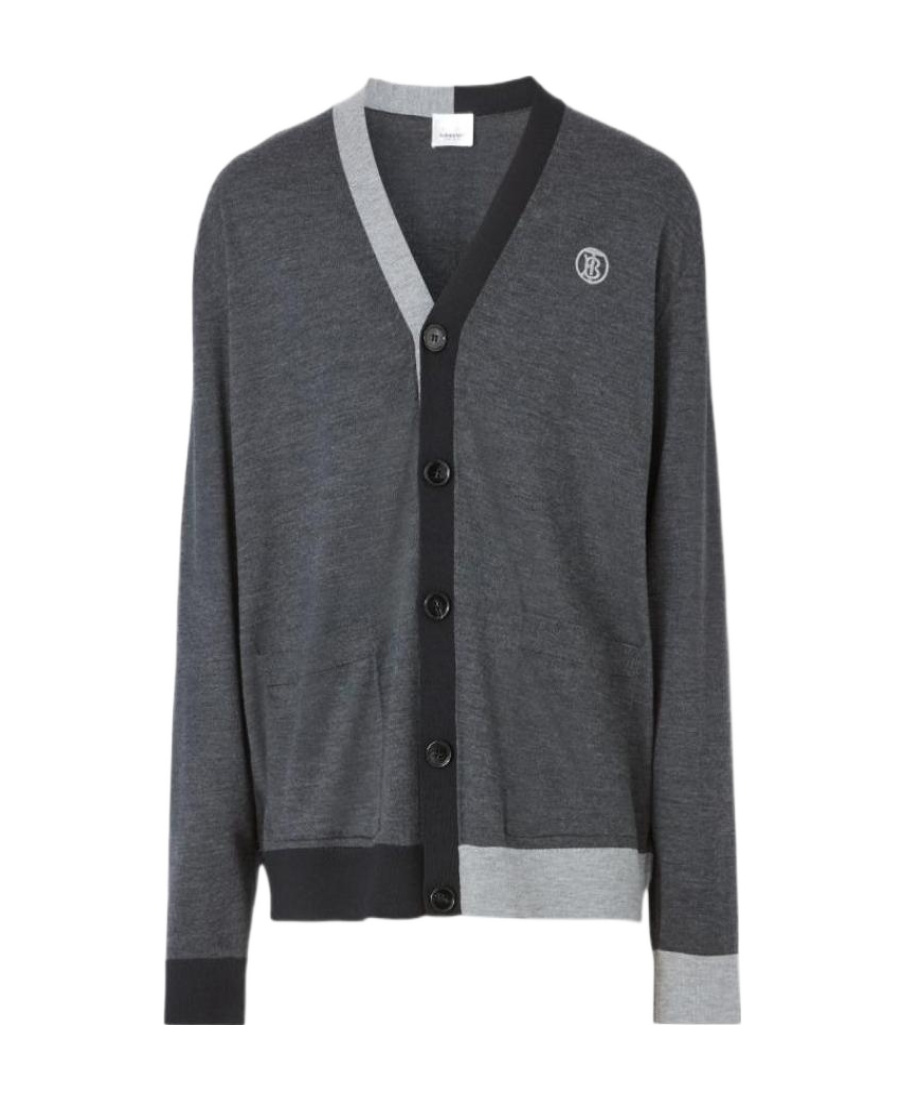 Burberry Embroidered Tb-monogram V-neck Cardigan In Gray