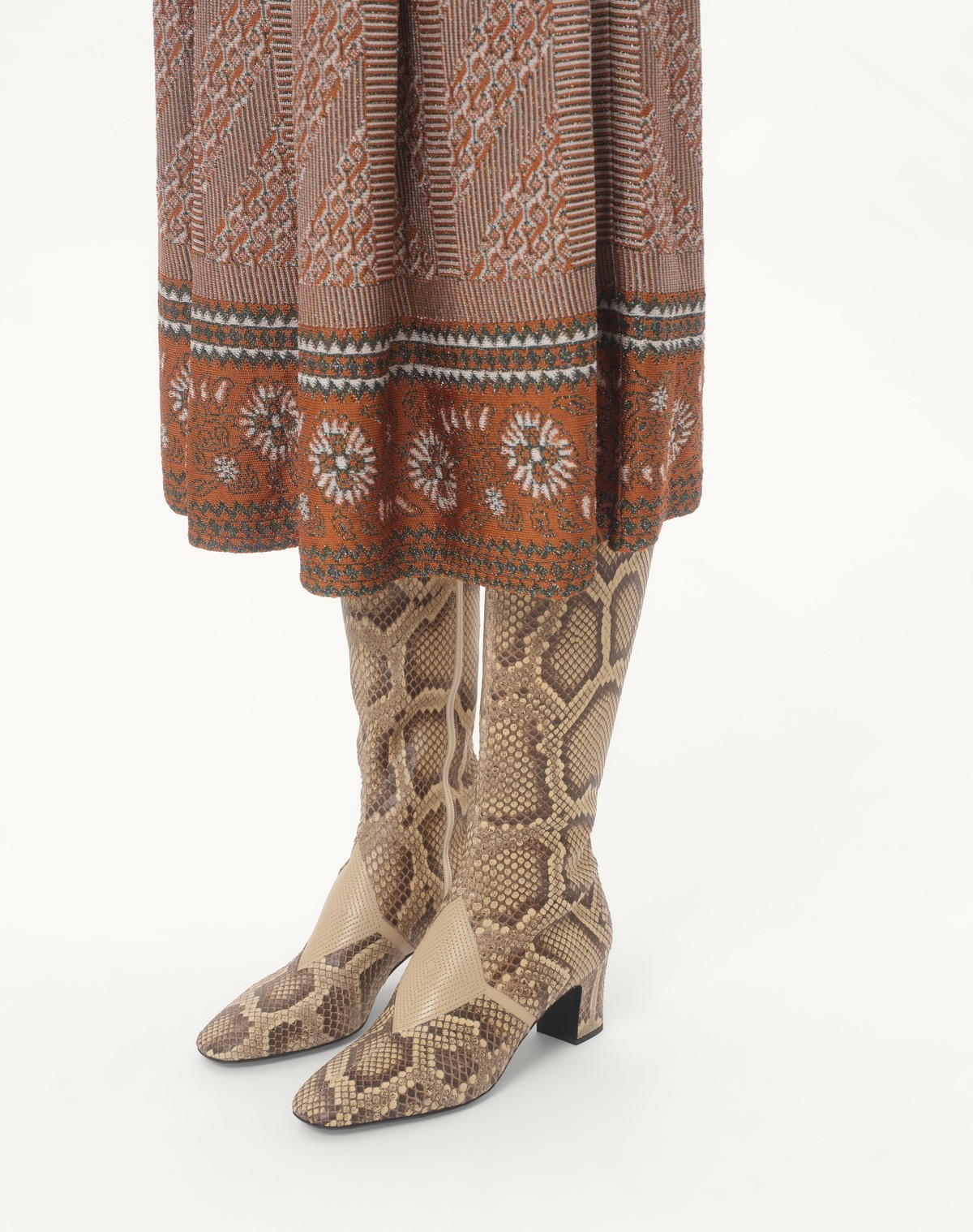 Valentino Knit Lurex Midi Skirt In Brown