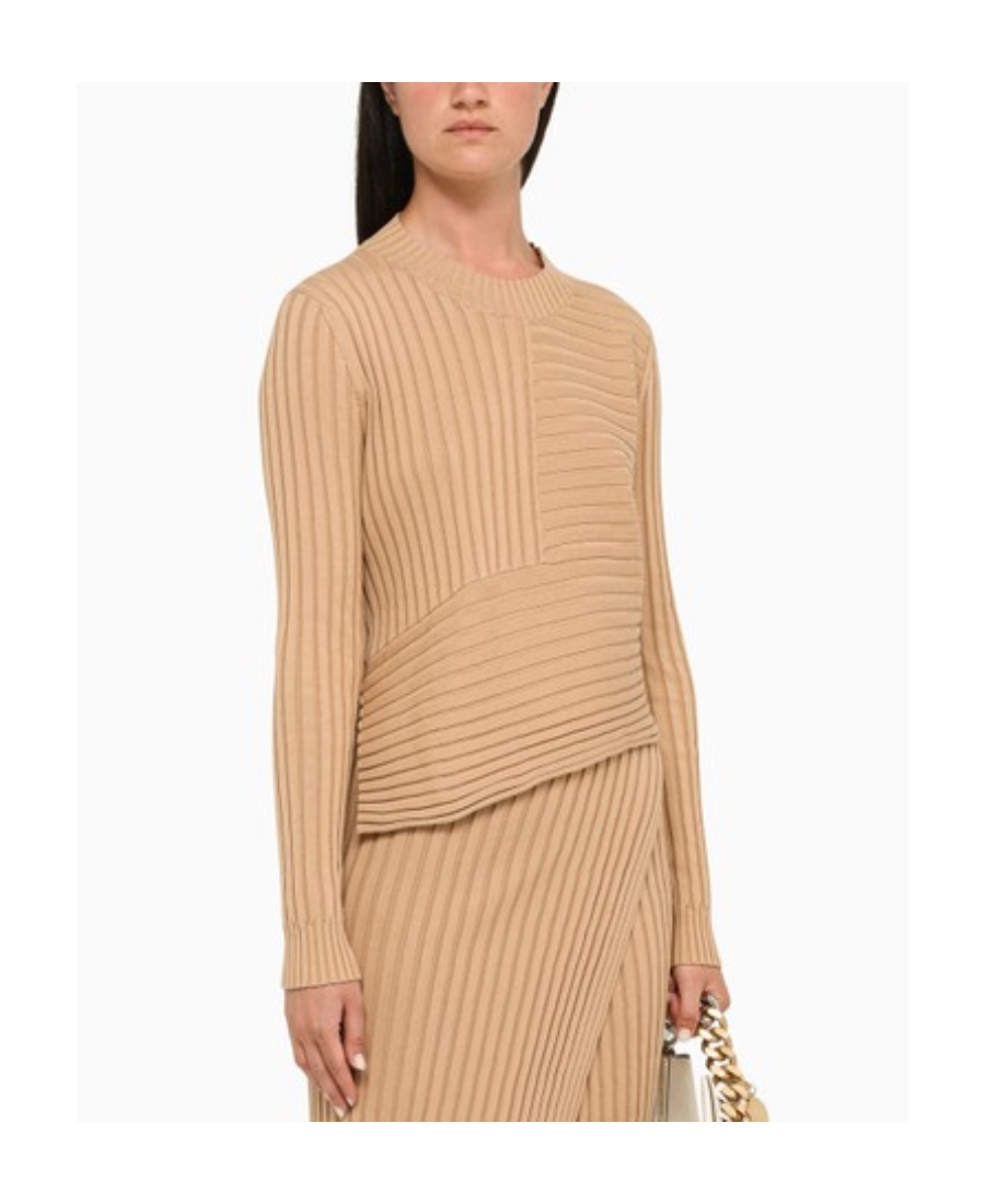 Stella Mccartney Asymmetric Ribbed-knit Cotton Sweater In Nude