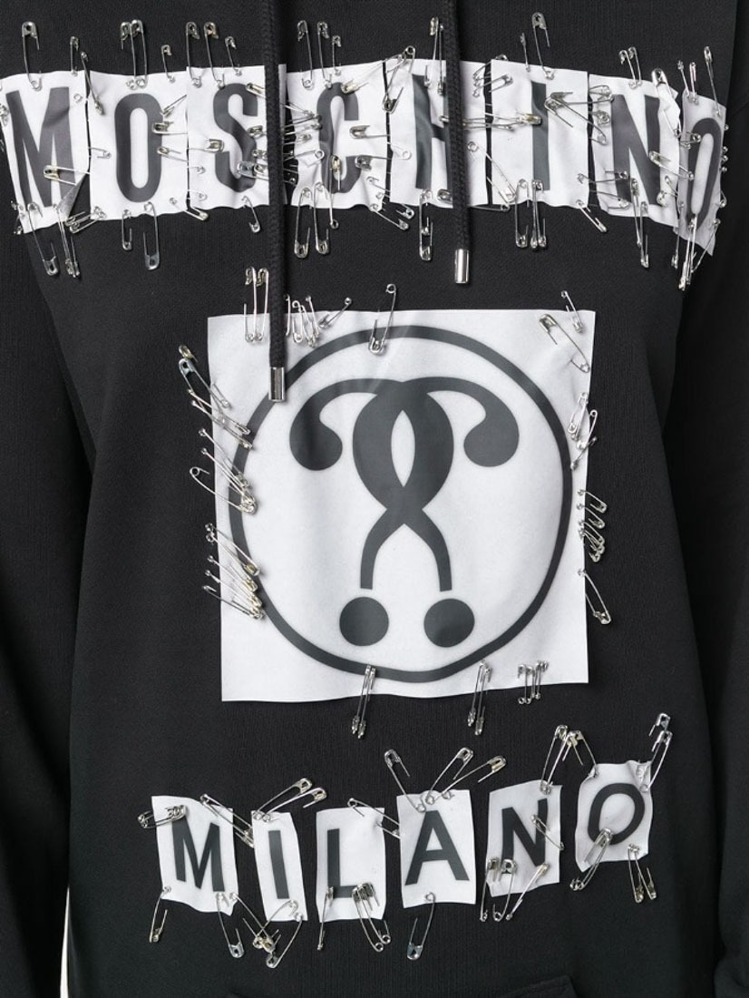 Moschino Safety Pin Embellished Logo Dress In Black