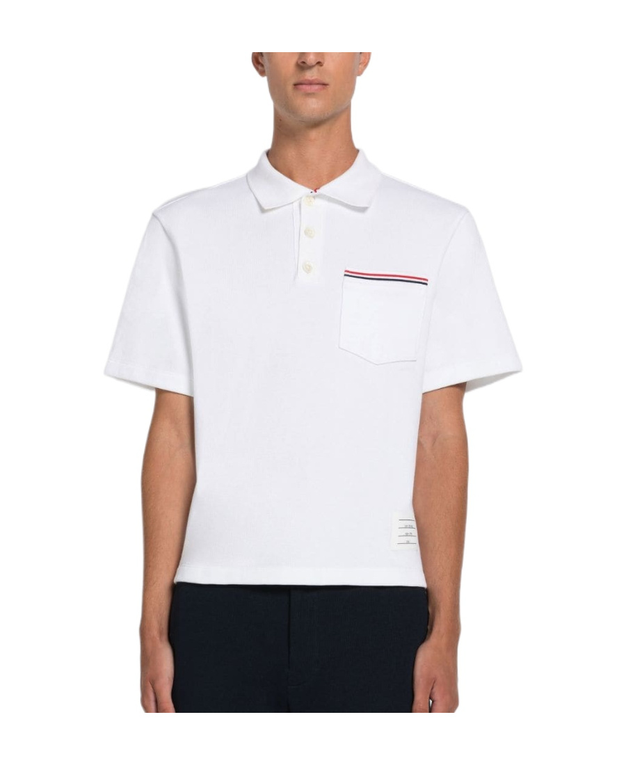 Thom Browne Rwb Trim Jersey Polo Short In White