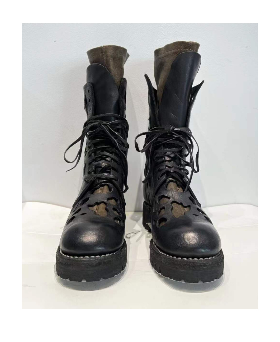 Guidi Hollow-out Short Boots In Black