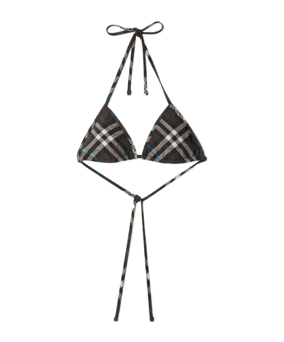 Burberry Check Lycra Triangle Bikini Top In Black